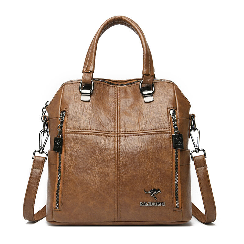 Кос с Рюкзак, женский, кожаный, с молнией, коричнев, Рука, перевес, рюкзак