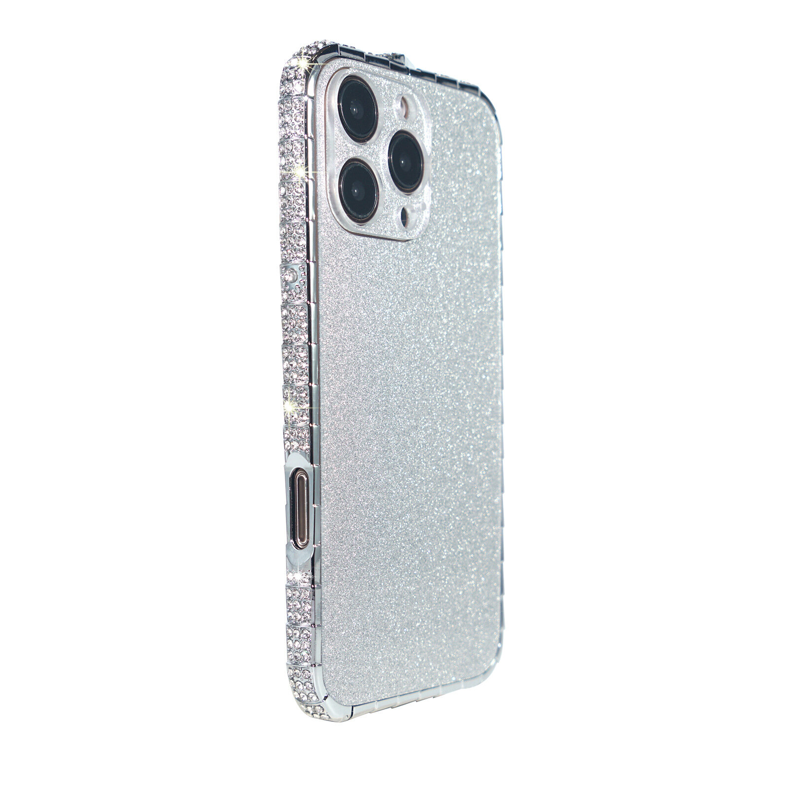 Чехол на Айфон 16 Про Макс (iPhone 16 Pro Max) Premium, стальной бампер, стразы, серебро