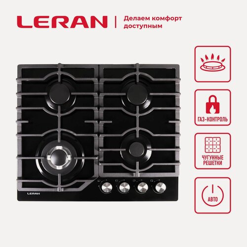 Изображение товара Газовая варочная панель Leran "GH 64522 BG", чугунные решетки, закаленное стекло, черная