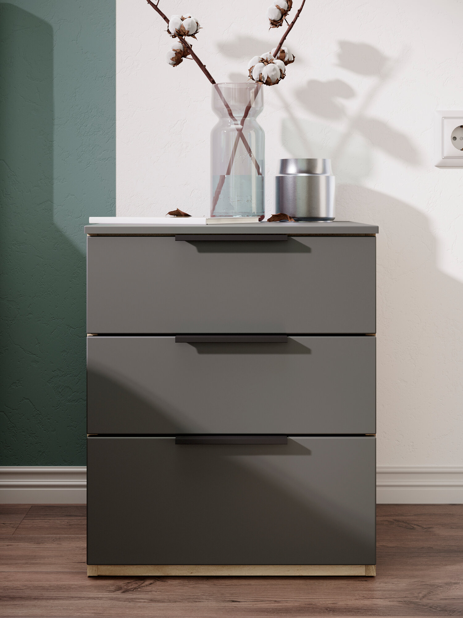 Прикроватная тумбочка Мебель Трия Порто, 45х44.8х44.5см, для офиса, 3 выдвижных ящика