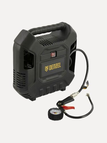 Изображение товара Компрессор Denzel DL1100, воздушный поршневой ременной, 180 л/мин, 8 бар, 1.1 кВт, с набором аксессуаров, черный