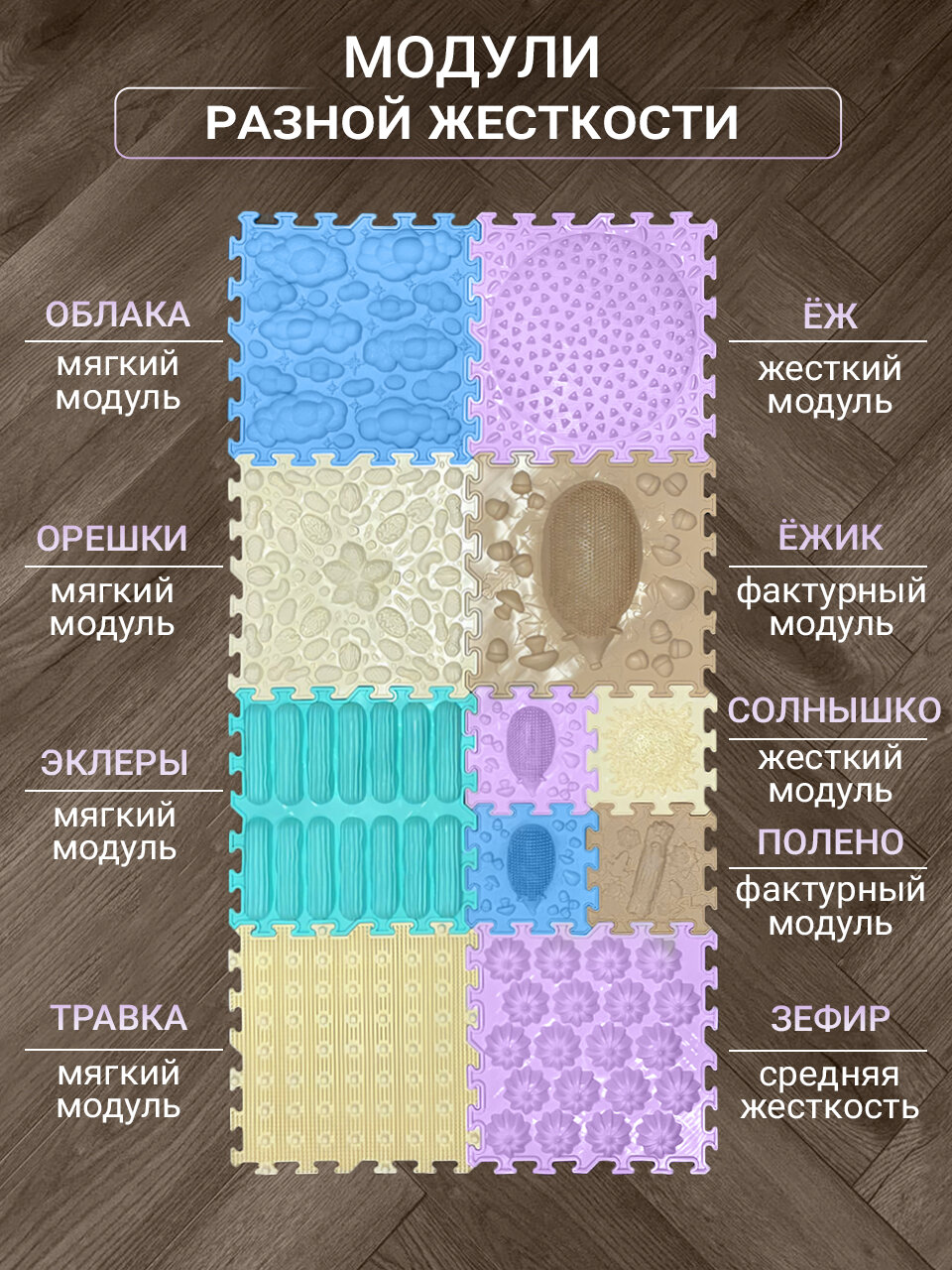 Изображение Ортопедический коврик для детей и взрослых Dr.Ortman массажный детский семейный модульный напольный коврик пазл, 11 штук