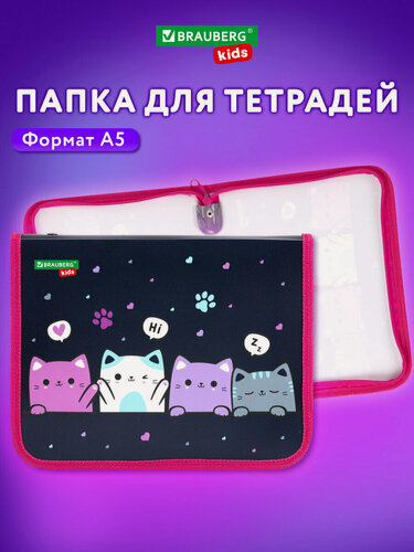Изображение товара Папка для тетрадей, труда и документов А5 для девочки на молнии, канцелярия для школы, 1 отделение, пластик, Brauberg Kids Anti-gravity, 273323