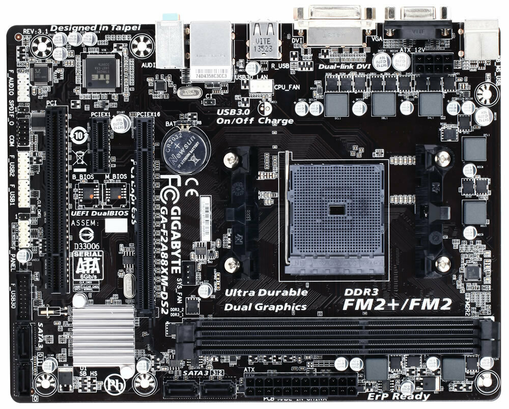 Материнская плата Gigabyte GA-F2A88XM-DS2, FM2/FM2+, Rev: 3.0