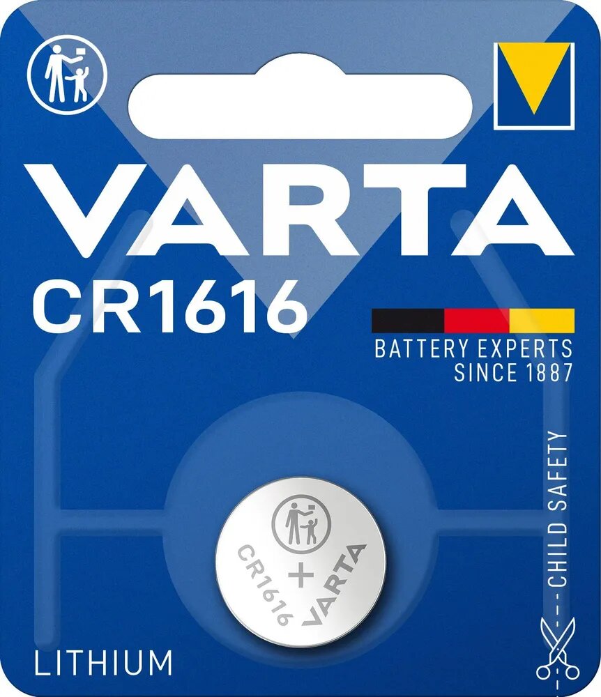 Батарейка VARTA CR1616, литиевая, 3V, 60mAh, (1) шт. в блистере