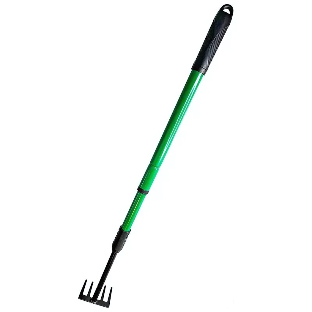 Грабли садовые 5-зубые с телескопической ручкой Park регулируемая длина зеленая/черная