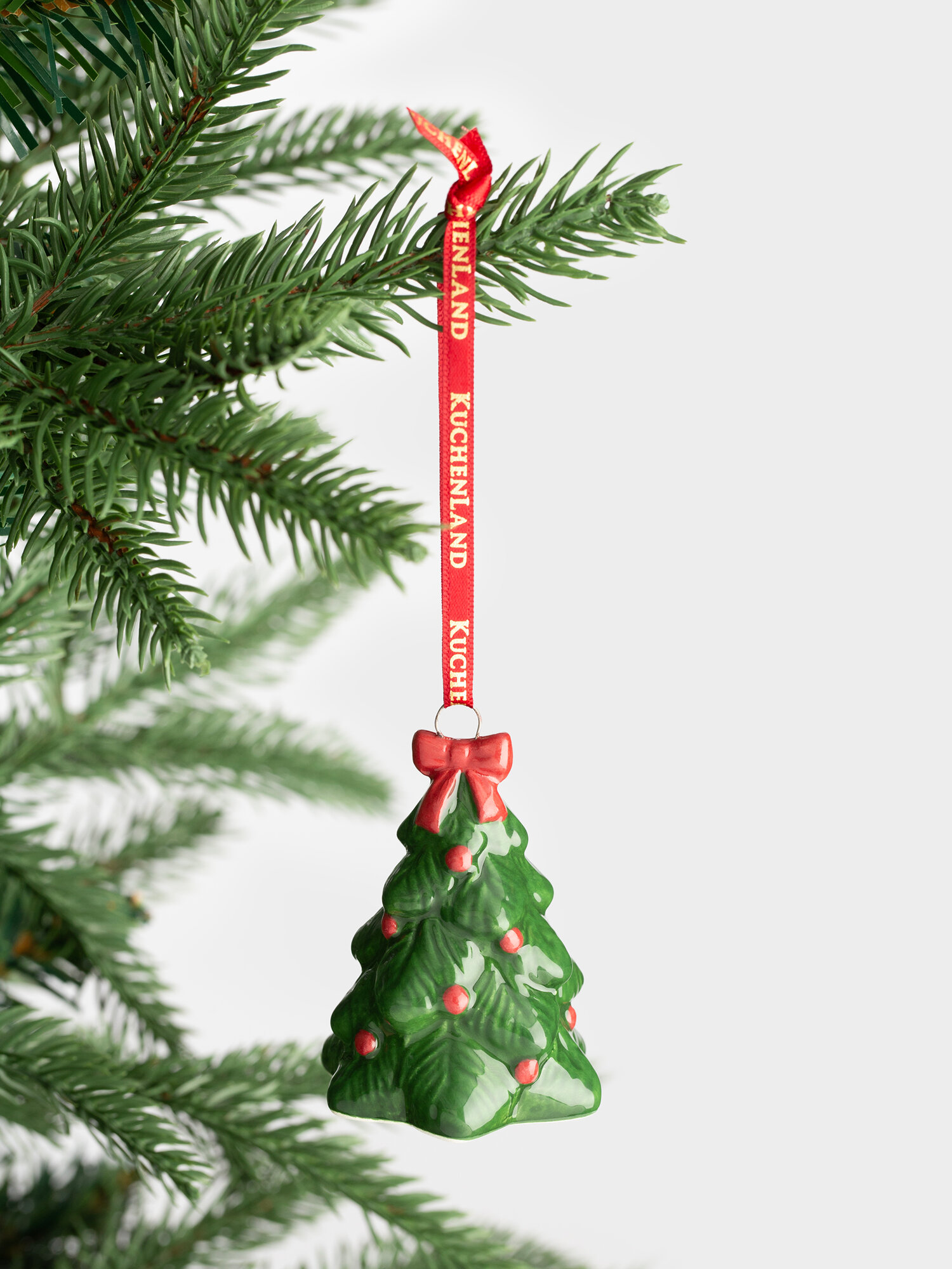 Игрушка елочная 7 см керамика зеленая Ель с бантом Figure christmas