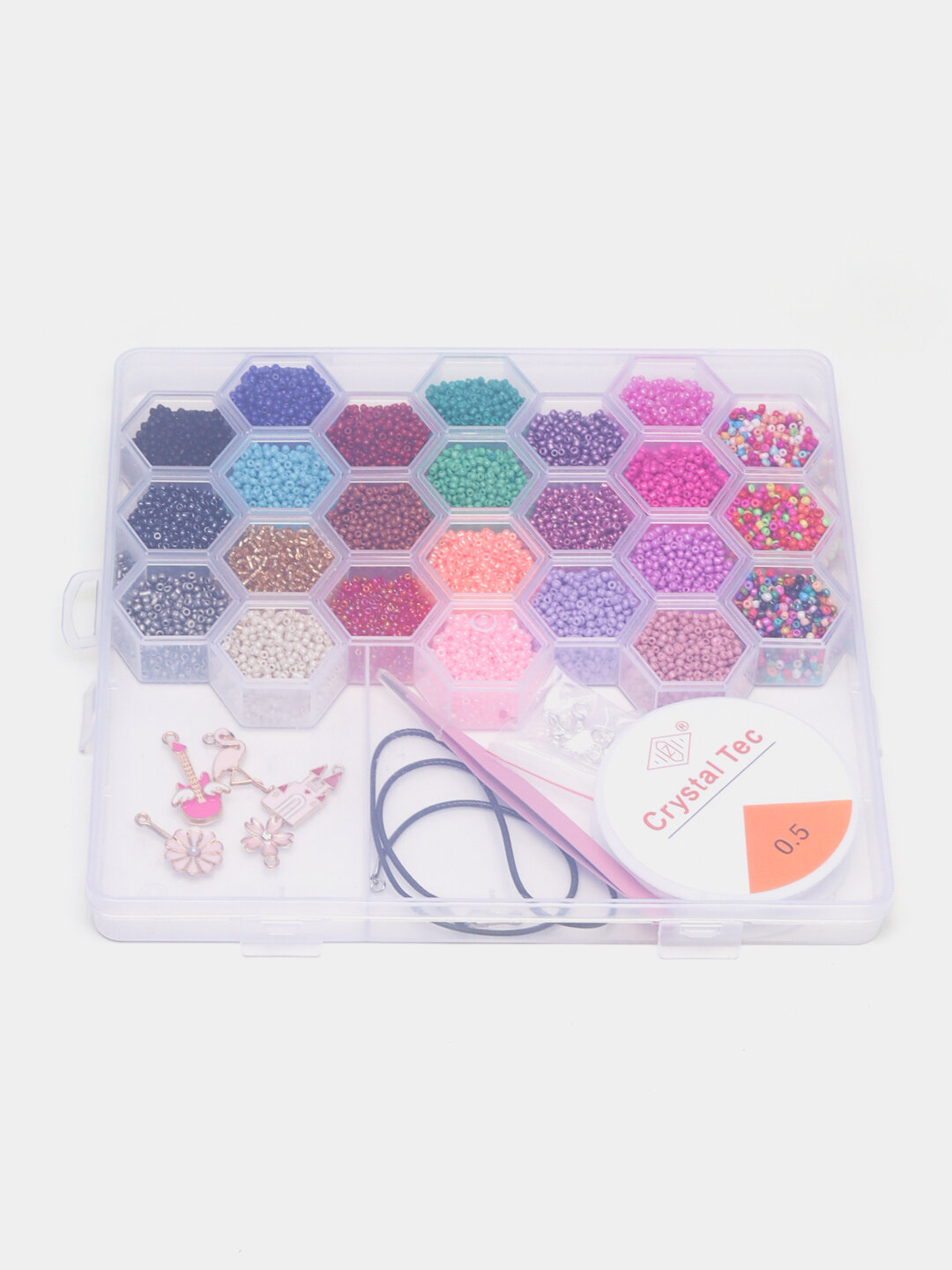 Набор для плетения бисера, бусинок, браслетов, брелоков, чокеров для рукоделия и творчества с леской и застежками.