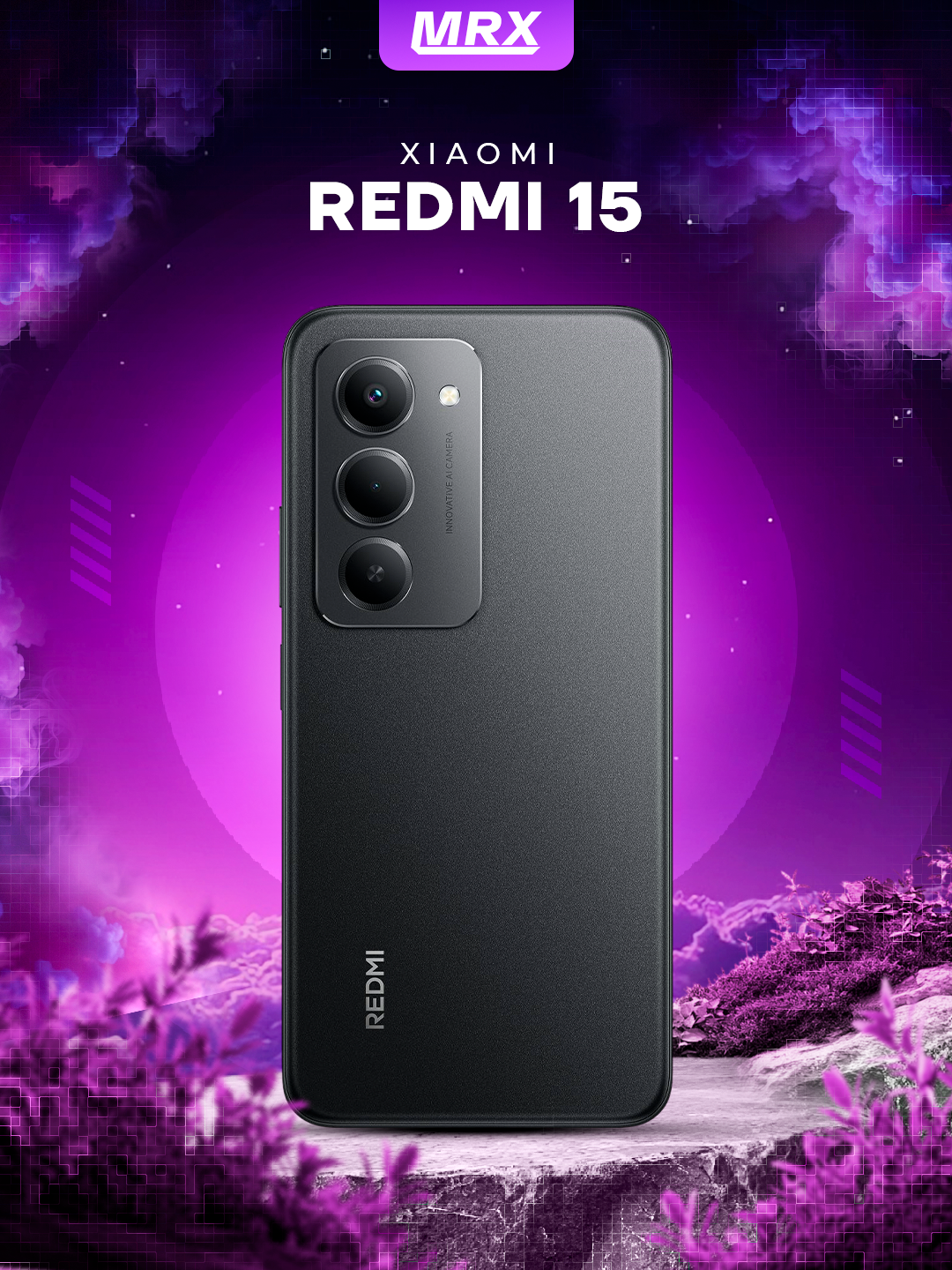 Смартфон Redmi 15 от Xiaomi, экран 6.9", NFC, 6GB/128GB, 50МП, 7000mAh, черный