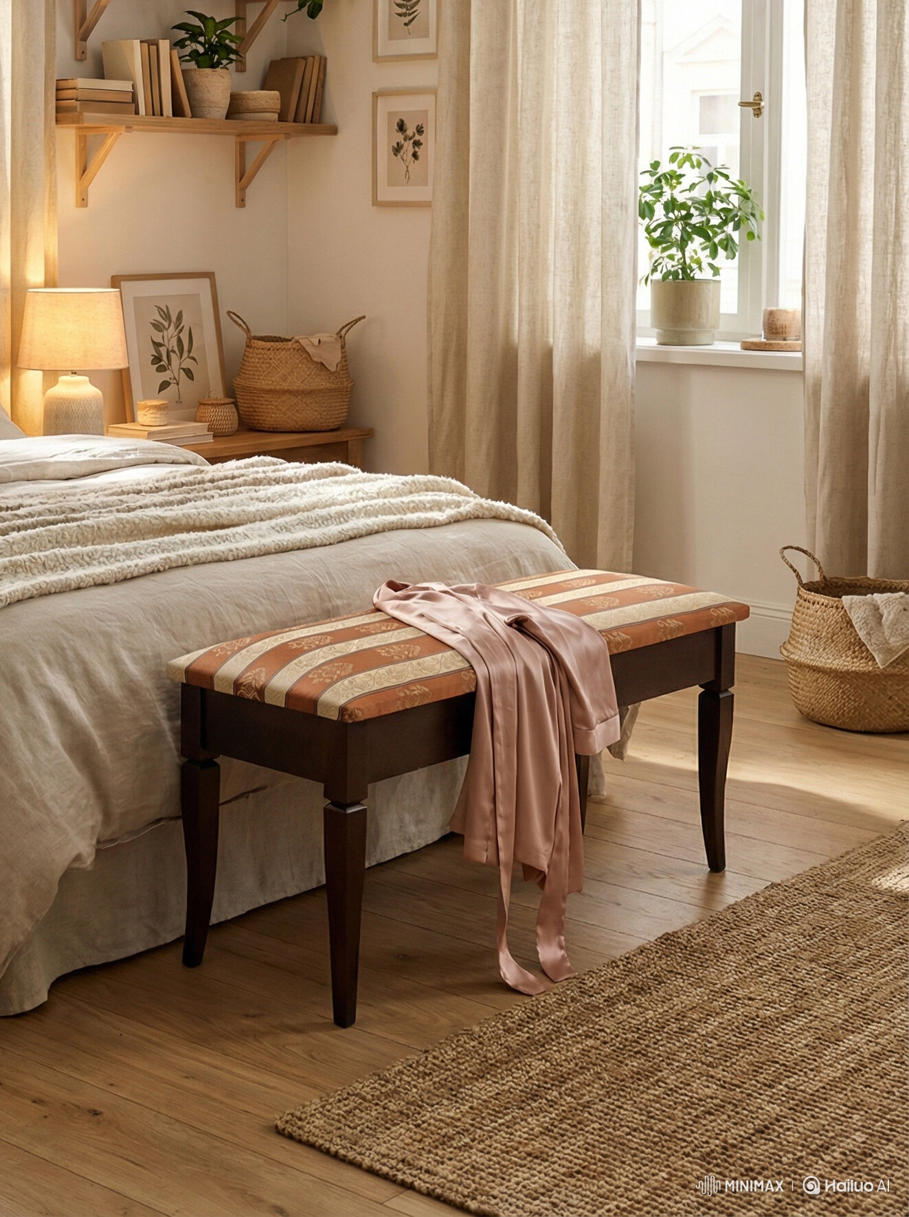 Пуфик банкетка в прихожую Мебелик с сиденьем Вивальди М с ящиком средне-коричневый, ткань полоса коричн.