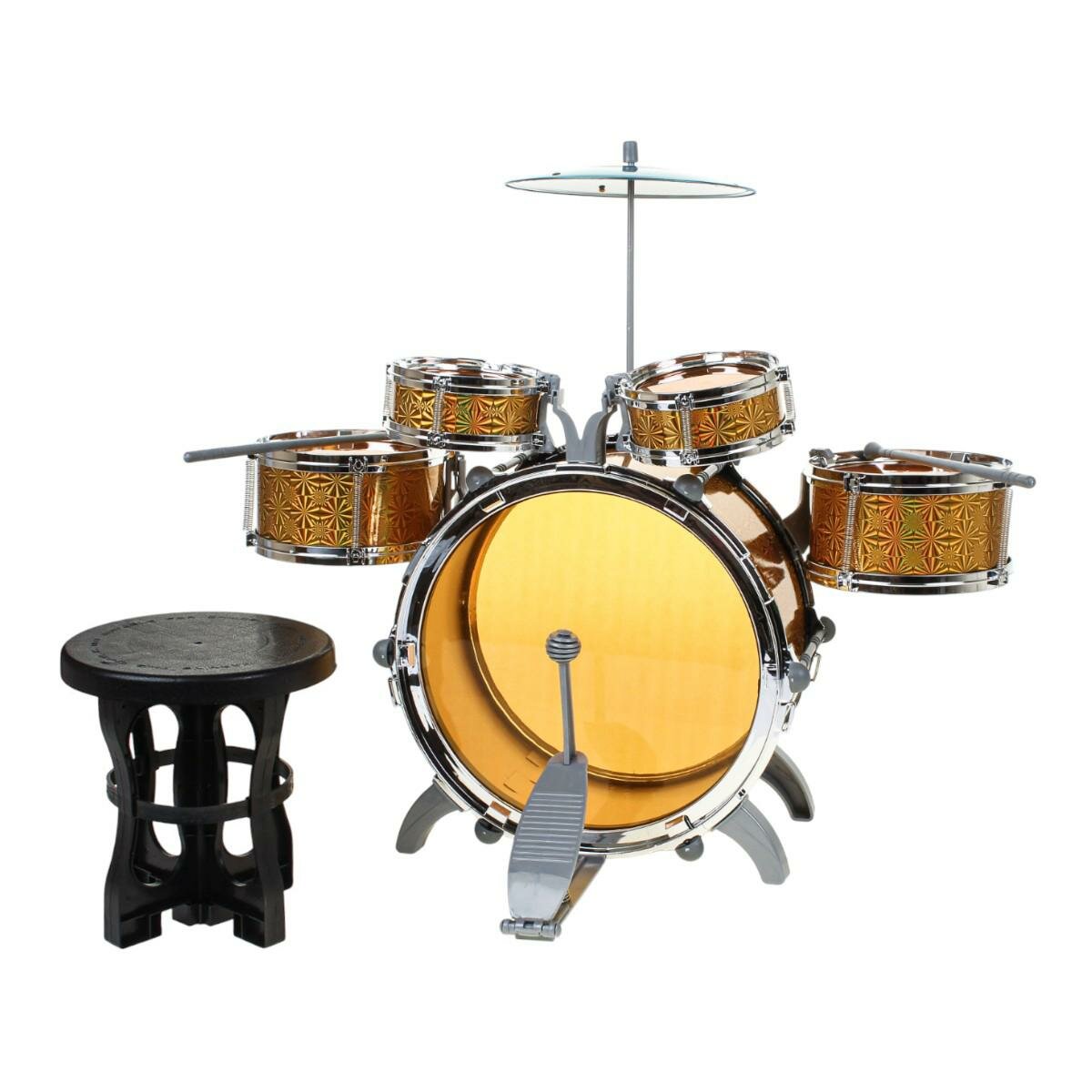 Детская барабанная установка «JAZZ DRUM» 8008E со стульчиком, тарелкой и палочками, для развития ритма