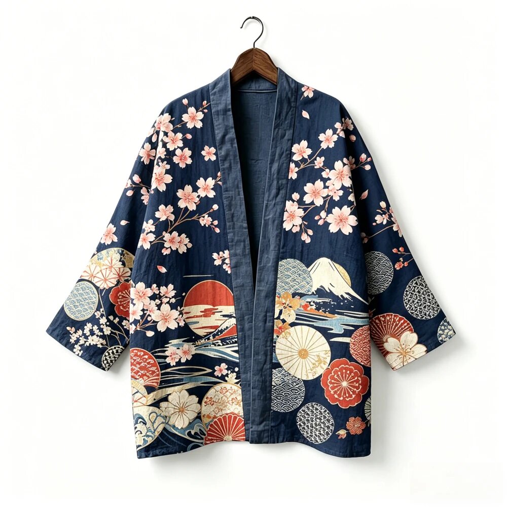 Женский и мужской кардиган-кимоно Wearyourface из хлопка Темно-синий, XXL, Haori Jacket12