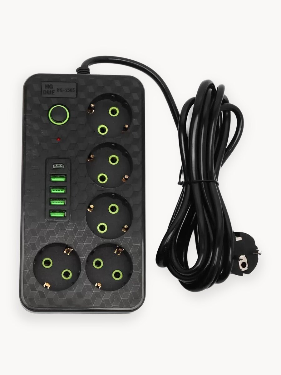 Сетевой фильтр, бытовой удлинитель с Type-C и USB, длина 3 метра