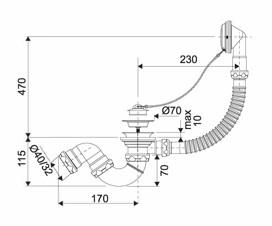 Сифон для ванны IDROSPANIA S тип перелив 1/2"x40 мм 660455 - фотография № 2