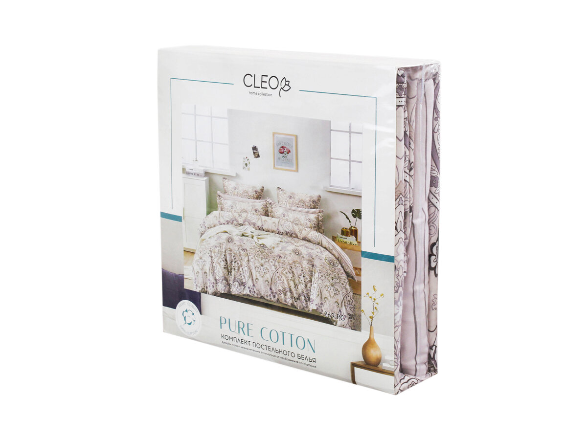 Постельное белье Евро Cleo Поплин Pure Cotton. Простыня 220х240. Пододеяльник 200х220. Наволочки 50х70х2,70х70х2. - фотография № 2