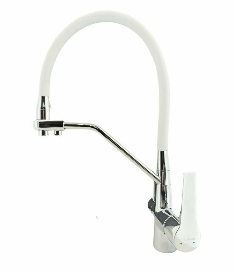 R603C Смеситель для кухни с подключением фильтра, Белый+хром
