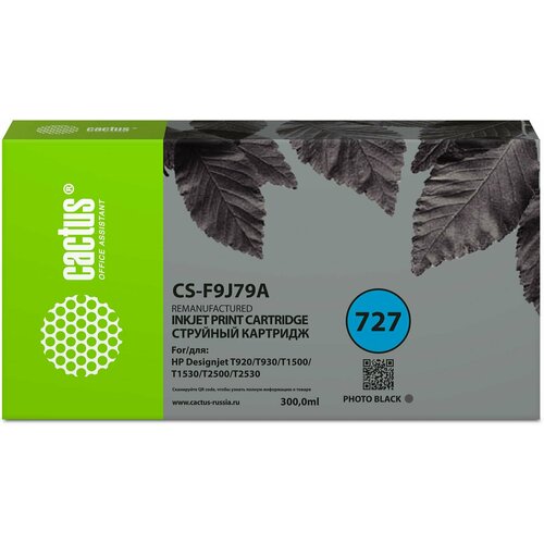 Cactus CS-F9J79A картридж струйный (HP 727 - F9J79A) черный 300 мл картридж hp 727 f9j77a для dj t920 t930 t1500 t1530 t2500 t2530 пурпурный