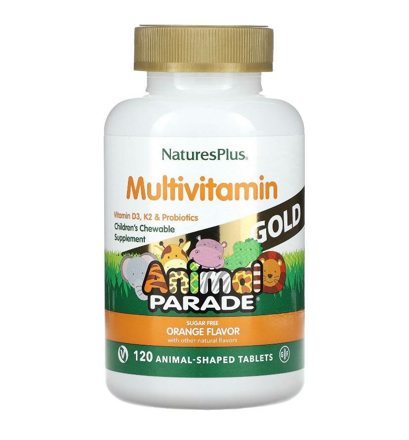 Nature's Plus Source of Life Animal Parade Gold Мультивитамины и минералы для детей, вкус натуральный апельсин, 120 таб. В форме животных