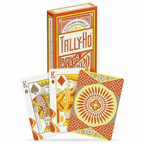 набор игральных карт 54шт пластиковое покрытие 86 60мм Игральные карты Tally-Ho Autumn Circle back, золотая осень