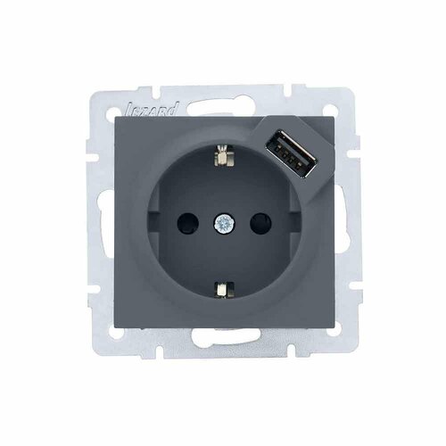 Розетка USB двойная встраиваемая Lezard Vesna 742 3488 181 с заземлением цвет графит