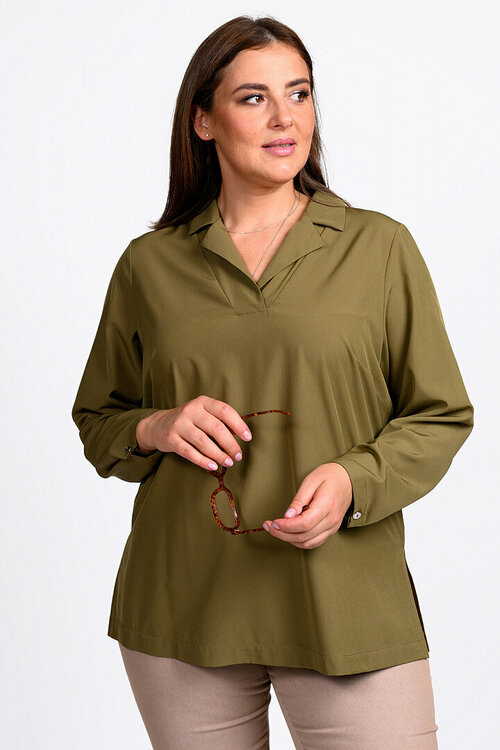 Блуза  SVESTA, повседневный стиль, прямой силуэт, длинный рукав, однотонная, размер 64, зеленый