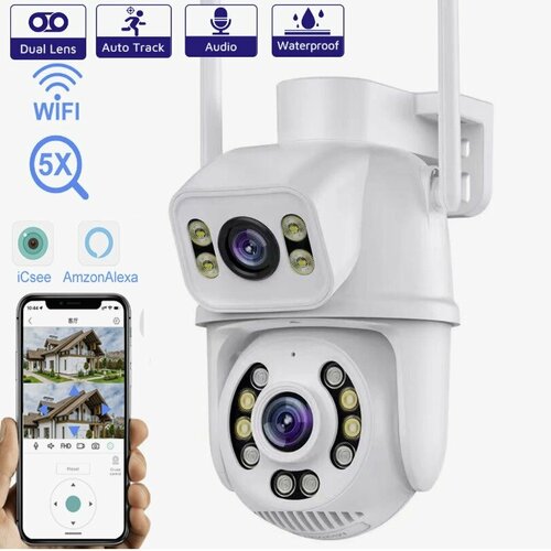 Купольная поворотная IP WiFi камера видеонаблюдения с 2-мя объективами Onviz U90 беспроводная уличная камера для дома для дачи 407800₽