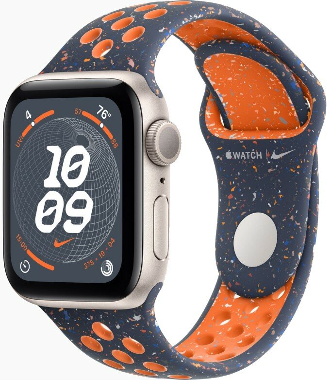 Apple Watch SE 2023, 40 мм, алюминий цвета "сияющая звезда", Blue Flame Nike Sport Band, размер M/L (MRTQ3)