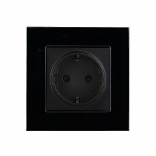 Розетка Черная, рамка из закаленного стекла евро стандарт со шторками 16А 250V