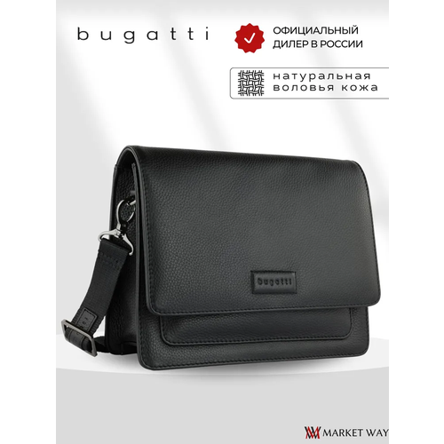 фото Сумка мессенджер bugatti, фактура зернистая, черный