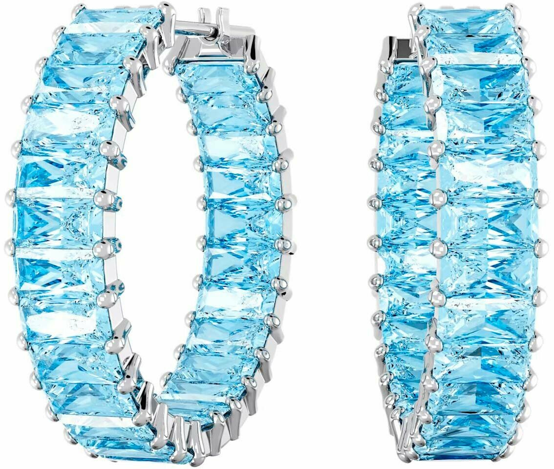 Серьги SWAROVSKI, кристаллы Swarovski, размер 21 мм, серебряный, голубой — фото 1