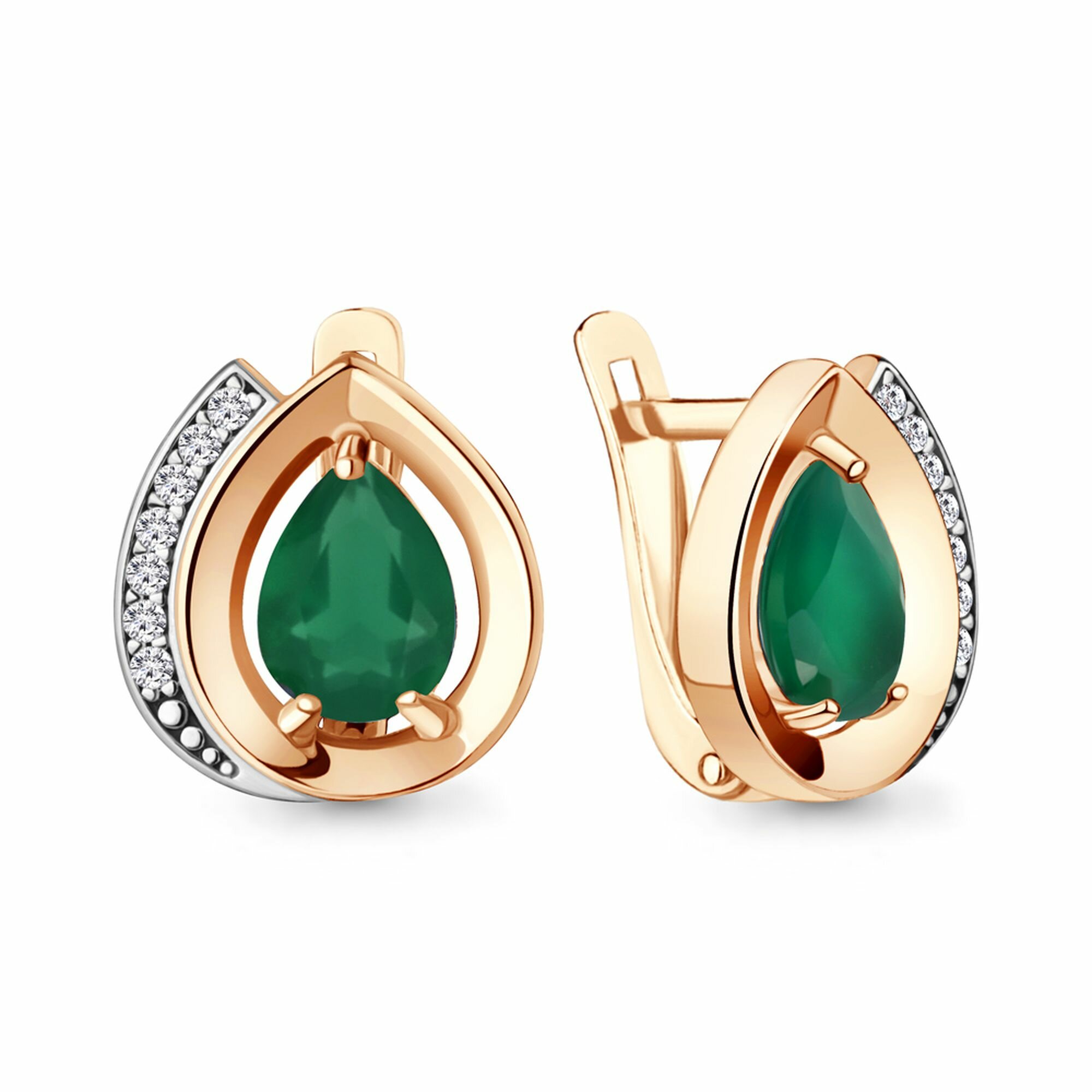 Серьги Diamant online, серебро, 925 проба, золочение, фианит, агат, длина 1.3 см, , бесцветный, бирюзовый
