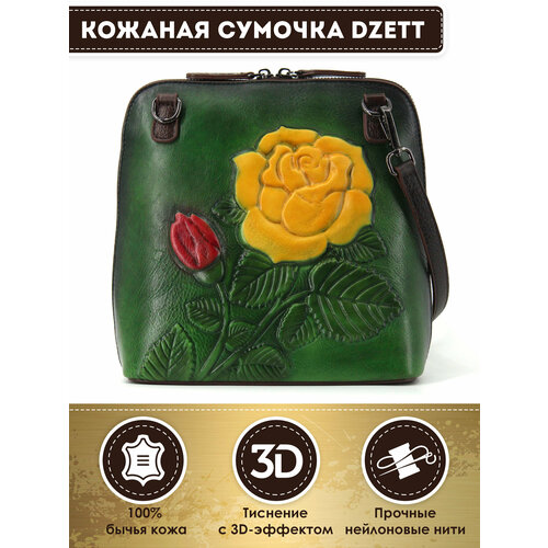 фото Сумка кросс-боди dzett, фактура тиснение, бежевый, зеленый, красный