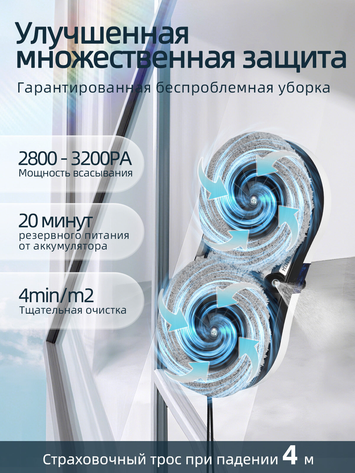 Робот Для Мойки Окон РУМПРО W17S ическое Распыление Воды Со Сменными Салфетками 10 Шт, Робот Мойщик Окон — фото 1