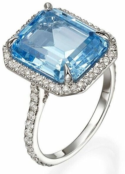 Кольцо помолвочное, циркон, искусственный камень, размер 19, голубой, серебряный