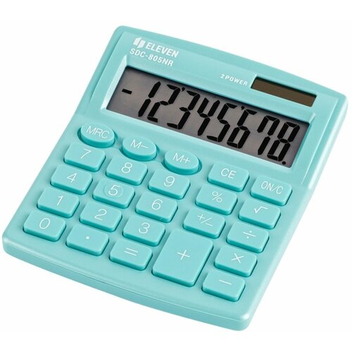 Калькулятор настольный Eleven SDC-805NR-GN, 8 разр, двойное питание, 127*105*21мм, бирюзовый