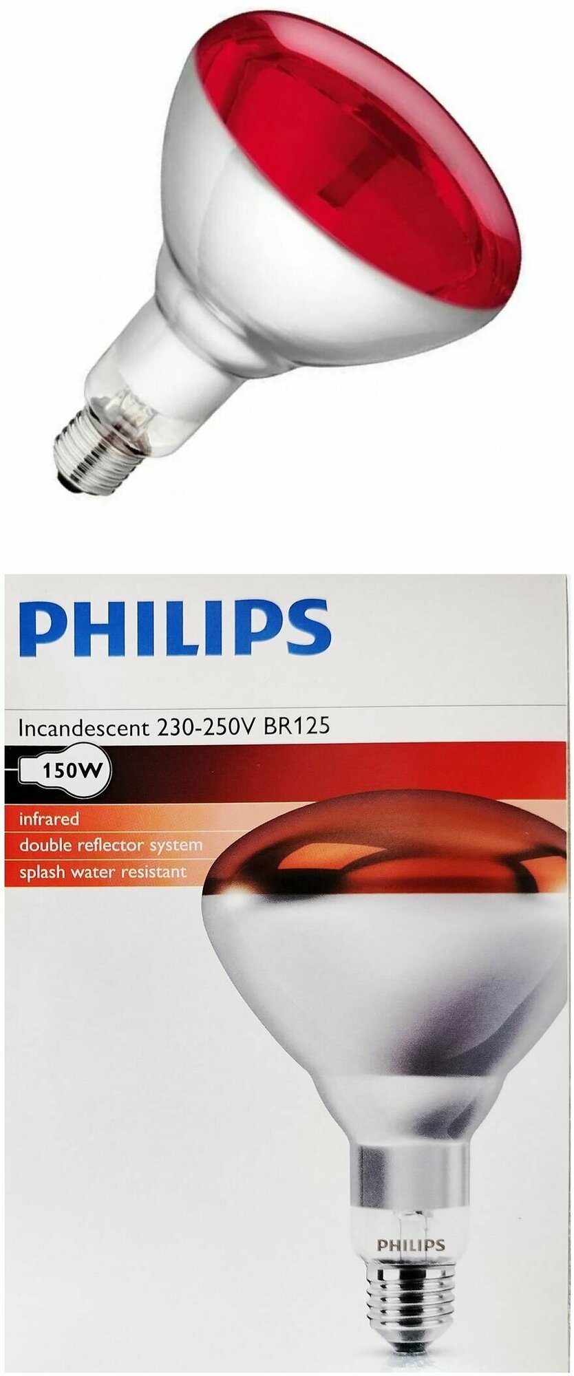 Лампочка Накаливания Philips Гриб R150 150Вт 220В E27 Инфракрасная упаковка 1шт.