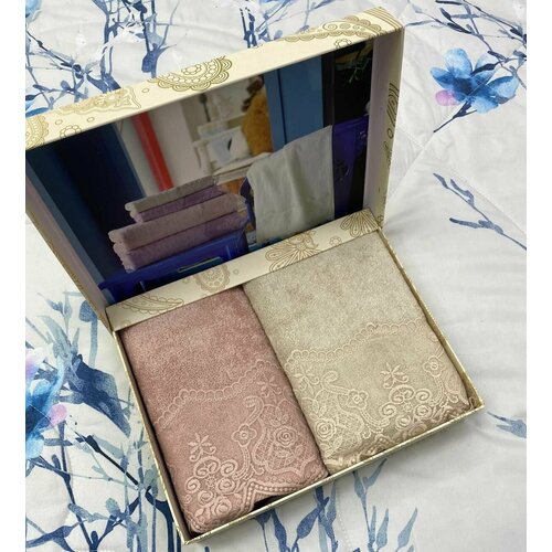 Набор полотенец Miss Mari Амелия (розовый/бежевый) 2 шт, 50х90