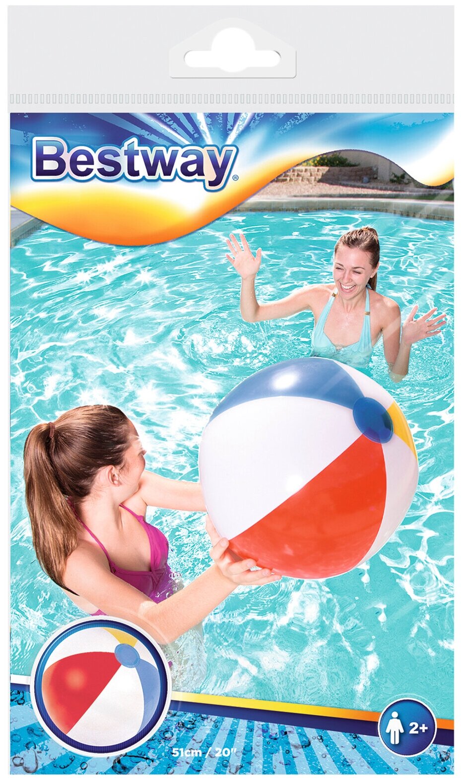 Мяч Bestway, надувной, диаметр 51 см, от 2 лет, 31021, разноцветный