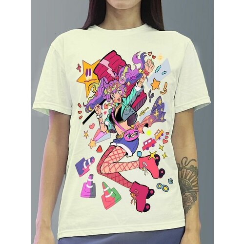 фото Футболка женская белая молочный оттенок из хлопка с dtf принтом игры cyberpunk - 377 будь на стиле