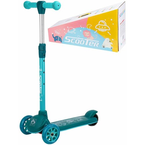 Самокат трёхколесный Scooter, Светящиеся колеса, зеленый