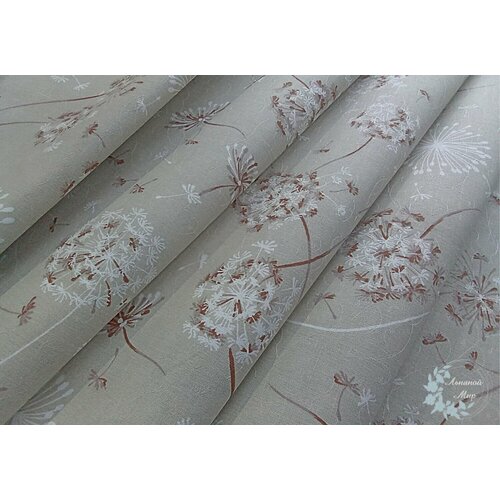 Ткань лен хлопок одуванчики бело-бежевые