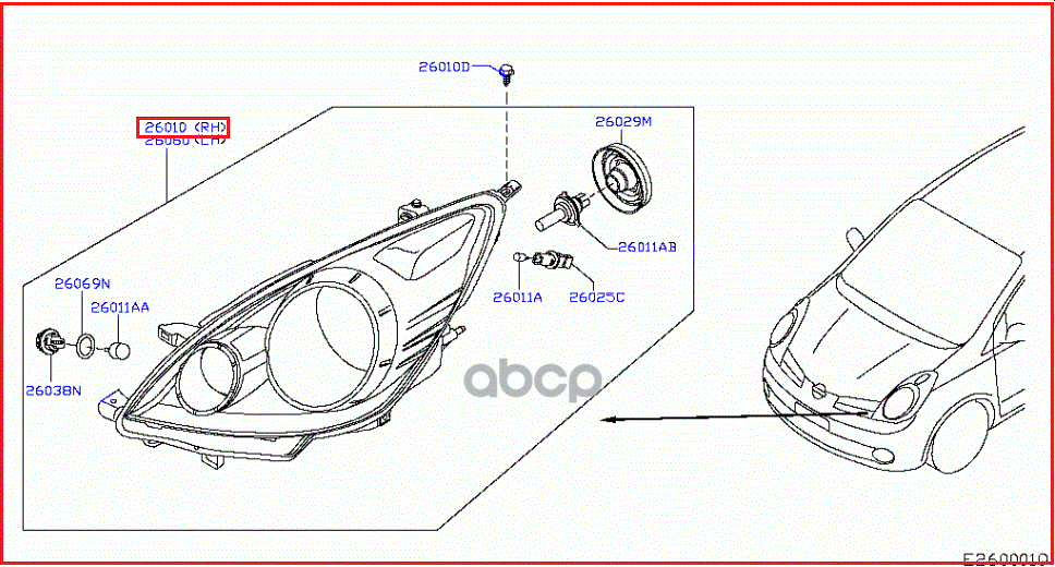 Фара [Org] NISSAN арт. NISSAN^26010BH10B