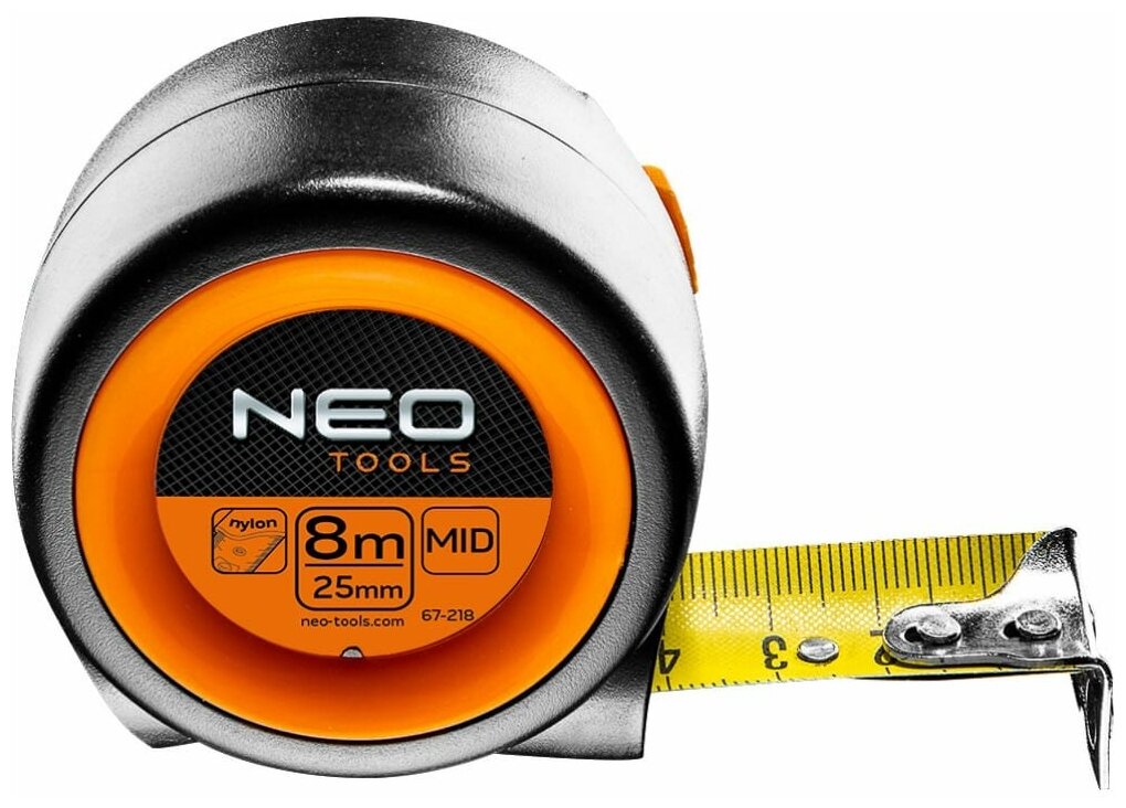 NEO Tools Kомпактная рулетка, стальная лента 8 м x 25 мм, с фиксатором selflock, магнит 67-218