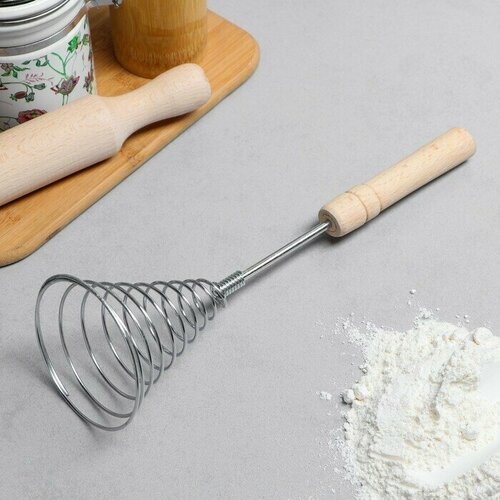 Венчик кондитерский для взбивания с деревянной ручкой "Спираль", 27,5 см бежевый