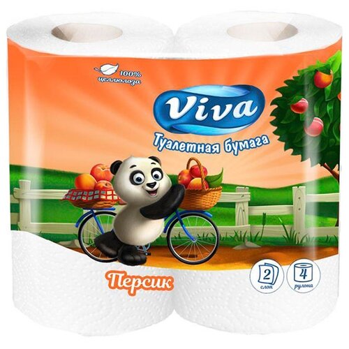 Viva, туалетная бумага 2-х слойная, 4 рулона, персик
