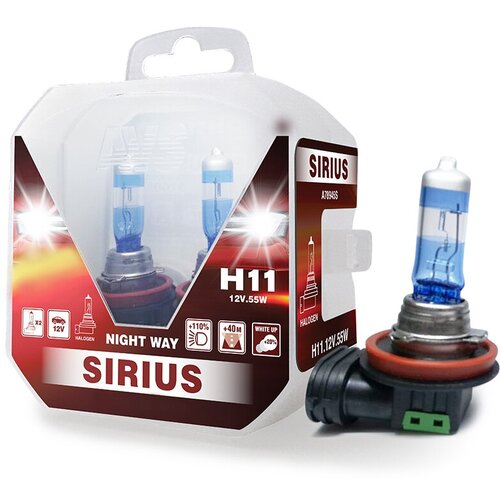 фото Автолампа галогенная avs sirius/night way/ pb h11.12v.55w, 2 шт