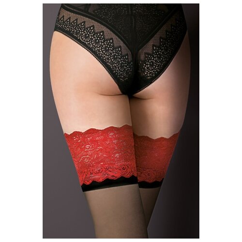 фото Gabriella чулки victoria с ажурной резинкой на силиконе, черный с красным, 3-4 размер