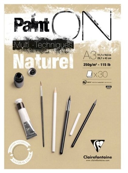Альбом Clairefontaine для смешанных техник 30л, А3, на склейке "Paint'ON Naturel", 250г/м2, крафт