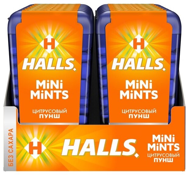HALLS Mini Mints конфеты без сахара цитрусовый пунш со вкусом цитрусовых фруктов 12.5г по 24 шт - фотография № 2