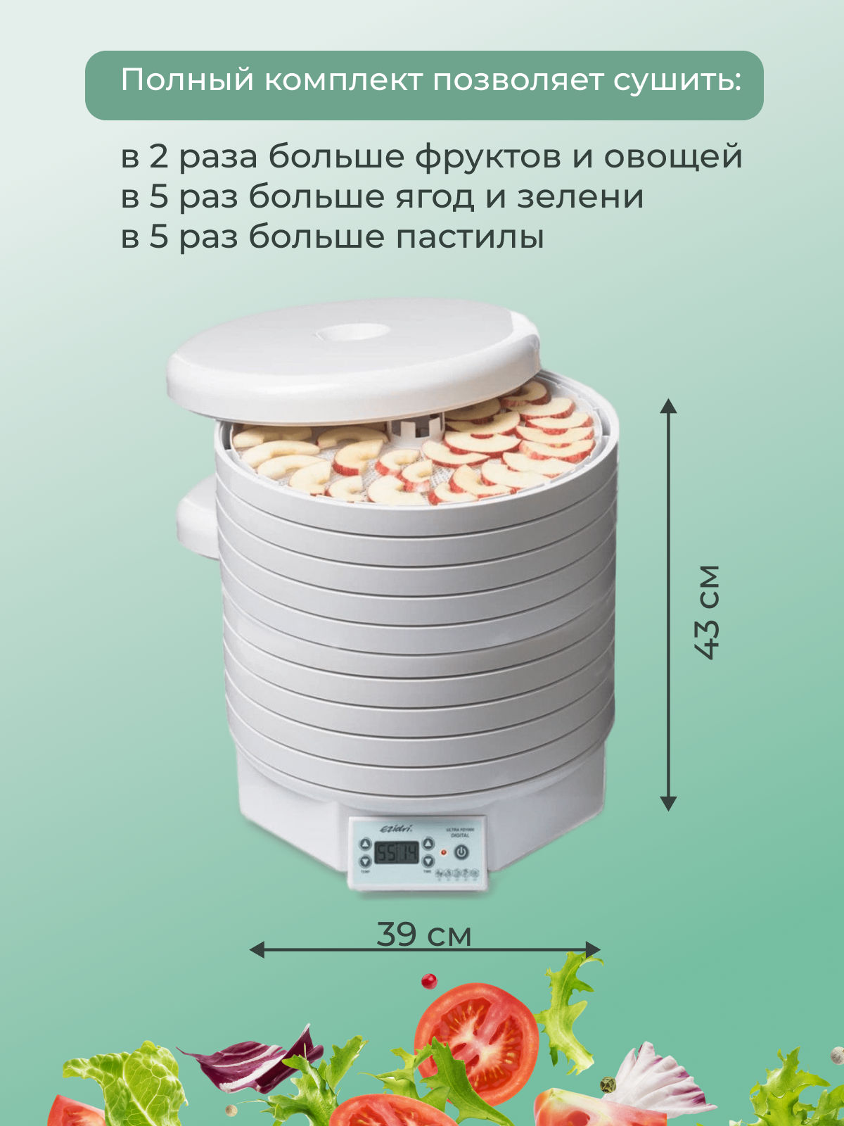 Комплект Ezidri FD1000 Digital с 10 поддонами, 5 листами для пастилы и 5 сетчатыми листами